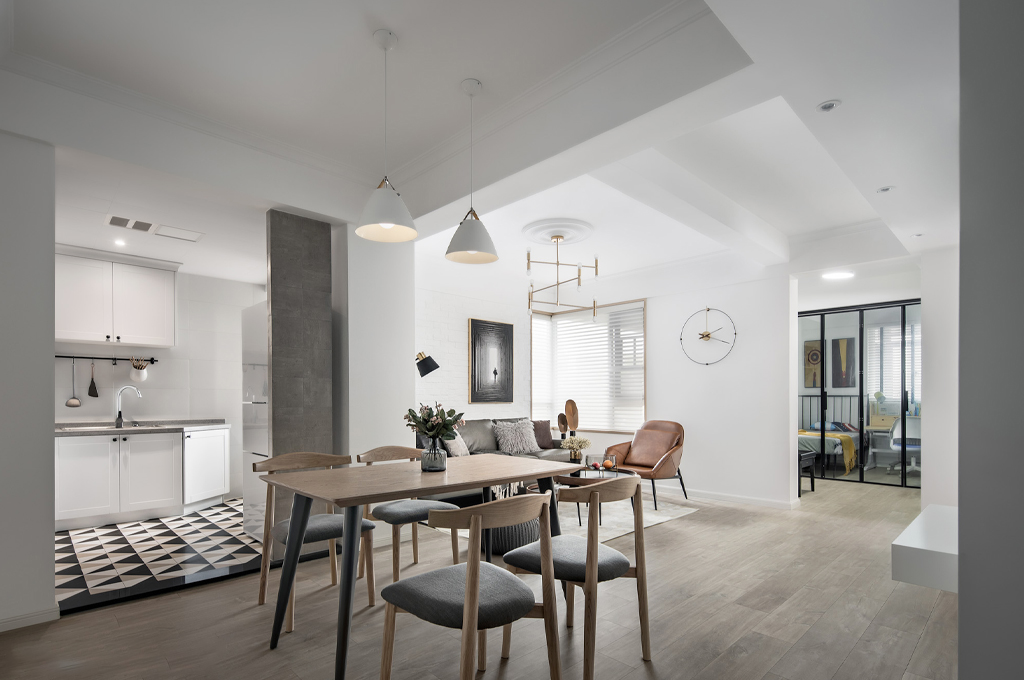 4、灰色木紋地板整齊排列，純凈素雅的底色與線條紋理相互滲透， 將冷色調(diào)的簡約與高級展現(xiàn)得淋漓盡致.jpg